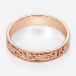 Botanical Vine Engraved Wide Wedding Bands​ with Milgrain Edges in Rose Gold