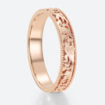 Botanical Vine Engraved Wide Wedding Bands​ with Milgrain Edges in Rose Gold