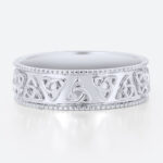 Celtic Trinity Knot Pattern Wide Wedding Band with Milgrain Edges in White Gold
