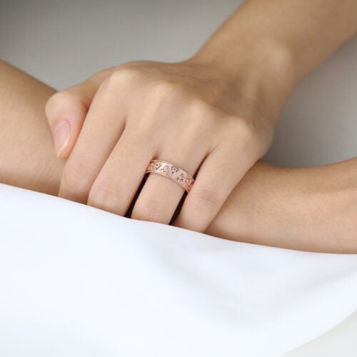 Celtic Trinity Knot Pattern Wide Wedding Band with Milgrain Edges in Rose Gold