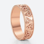 Celtic Trinity Knot Pattern Wide Wedding Band with Milgrain Edges in Rose Gold