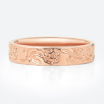Solid Gold Wide Wedding Bands​ Floral Engraved Wide Band with Rose Motif in Rose Gold