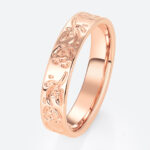 Solid Gold Wide Wedding Bands​ Floral Engraved Wide Band with Rose Motif in Rose Gold