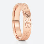 Solid Gold Wide Wedding Bands​ Floral Engraved Wide Band with Rose Motif in Rose Gold