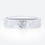 Solid Gold Wide Wedding Bands​ Floral Engraved Wide Band with Rose Motif in White Gold