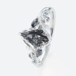 1ct Kite Cut Black Rutilated Quartz Ring Botanical Engagement Ring in White Gold
