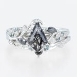 Kite Cut Black Rutilated Quartz​ Ring Set Nature-Inspired Bridal Ring Set in White Gold