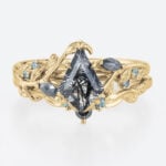 Kite Cut Black Rutilated Quartz​ Ring Set Nature-Inspired Bridal Ring Set in Yellow Gold
