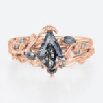 Kite Cut Black Rutilated Quartz​ Ring Set Nature-Inspired Bridal Ring Set in Rose Gold