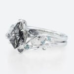 Kite Cut Black Rutilated Quartz​ Ring Set Nature-Inspired Bridal Ring Set in White Gold