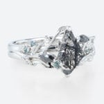Kite Cut Black Rutilated Quartz​ Ring Set Nature-Inspired Bridal Ring Set in White Gold