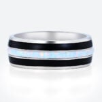 Full Inlay Lab Opal and Black Resin Wide Band with Vibrant Color Play in White Gold