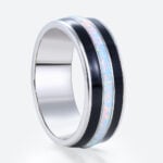 Full Inlay Lab Opal and Black Resin Wide Band with Vibrant Color Play in White Gold