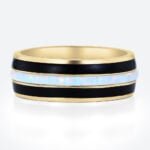 Full Inlay Lab Opal and Black Resin Wide Band with Vibrant Color Play in Yellow Gold