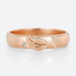 Wide Band Engagement Rings Leaf Motif Matte Finish Moss Agate Accent in Rose Gold