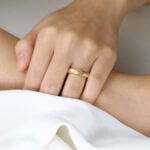 Wide Band Engagement Rings Leaf Motif Matte Finish Moss Agate Accent in Yellow Gold