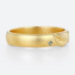 Wide Band Engagement Rings Leaf Motif Matte Finish Moss Agate Accent in Yellow Gold