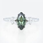 Marquise Cut Green Sapphire Engagement Ring 1.5ct Floral Cluster Ring in White Gold