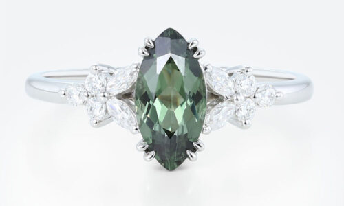 Marquise Cut Green Sapphire Engagement Ring 1.5ct Floral Cluster Ring in White Gold