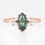 Marquise Cut Green Sapphire Engagement Ring 1.5ct Floral Cluster Ring in Rose Gold