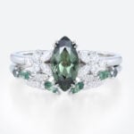 1ct Marquise Green Sapphire Engagement Ring Set Floral Bridal Ring in White Gold