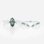 1ct Marquise Green Sapphire Engagement Ring Set Floral Bridal Ring in White Gold