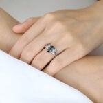 1ct Marquise Green Sapphire Engagement Ring Set Floral Bridal Ring in White Gold