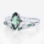 1ct Marquise Green Sapphire Engagement Ring Set Floral Bridal Ring in White Gold