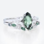 1ct Marquise Green Sapphire Engagement Ring Set Floral Bridal Ring in White Gold