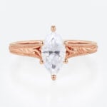 Solitaire 1ct Marquise Moissanite Promise Ring with Milgrain Detail in Rose Gold