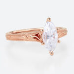 Solitaire 1ct Marquise Moissanite Promise Ring with Milgrain Detail in Rose Gold