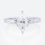 Solitaire 1ct Marquise Moissanite Promise Ring with Milgrain Detail in White Gold