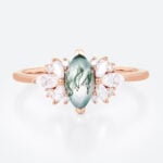 Floral Marquise Cut Moss Agate Engagement Rings Cluster Bridal Ring in Rose Gold