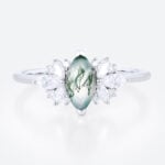 Floral Marquise Cut Moss Agate Engagement Rings Cluster Bridal Ring in White Gold