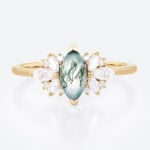 Floral Marquise Cut Moss Agate Engagement Rings Cluster Bridal Ring in Yellow Gold