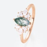 Floral Marquise Cut Moss Agate Engagement Rings Cluster Bridal Ring in Rose Gold