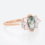Floral Marquise Cut Moss Agate Engagement Rings Cluster Bridal Ring in Rose Gold