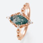 Marquise Cut Moss Agate Engagement Ring Vintage Bridal Ring in Rose Gold