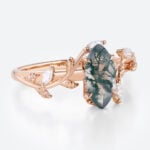 Nature Inspired Moss Agate Engagement Rings with Vine Design in Rose Gold