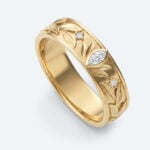 Marquise & Round Cut Lab Grown Diamond Wide Wedding Band with Leaf-Engraved Design (6)