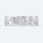 Marquise & Round Cut Lab Grown Diamond Wide Wedding Band with Leaf-Engraved Design (7)