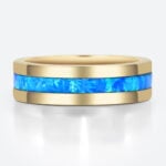 Lab Blue Opal Wide Band Modern Full Inlay with Vibrant Color Play in Yellow Gold