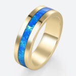 Lab Blue Opal Wide Band Modern Full Inlay with Vibrant Color Play in Yellow Gold