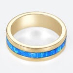 Lab Blue Opal Wide Band Modern Full Inlay with Vibrant Color Play in Yellow Gold