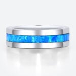 Lab Blue Opal Wide Band Modern Full Inlay with Vibrant Color Play in White Gold
