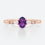 Oval Cut Amethyst Romantic Ring with Mixed Gemstone Accents in Rose Gold