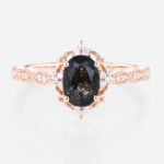 Oval Cut Black Rutilated Quartz Ring Vintage Filigree Engagement Ring in Rose Gold