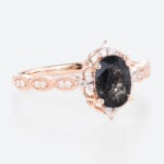 Oval Cut Black Rutilated Quartz Ring Vintage Filigree Engagement Ring in Rose Gold