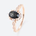 Oval Cut Black Rutilated Quartz Ring Vintage Filigree Engagement Ring in Rose Gold