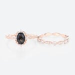 Oval Cut Black Rutilated Quartz​ Ring Set Vintage Inspired Bridal Ring Elegant Engagement Ring in Rose Gold